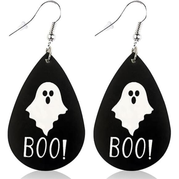 BOO Ghost Cute Halloween Earrings for Women Leather Horror Dangle Outfits - Picture 7 of 7